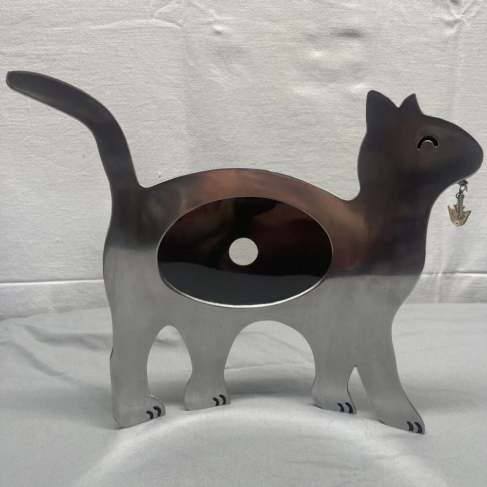 Metal Kitty Cat Picture Photo Frame Curved Metal Kitten Dangling Friend 4 x 3.5